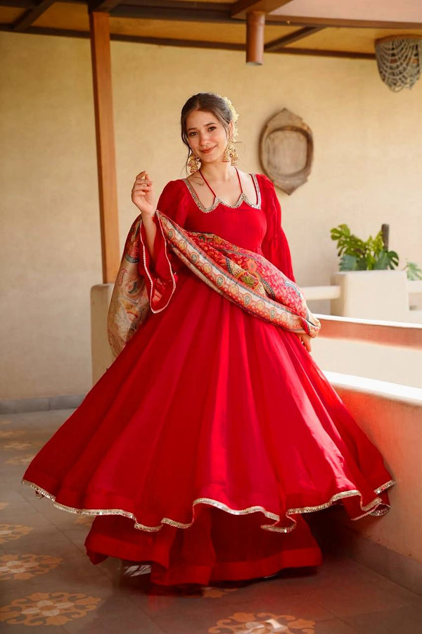 Tabby Silk Anarkali Palazzo Set with Mirror Lace
