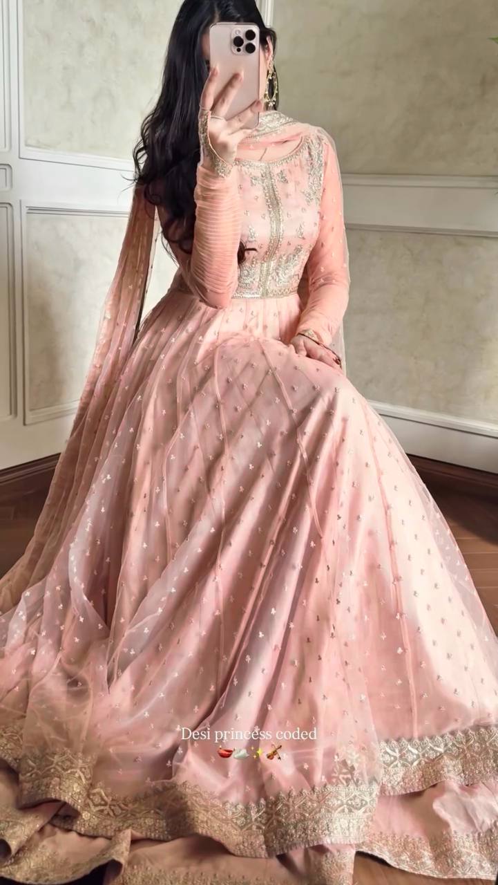 Faux Georgette Gown Lehenga Set Party Wear