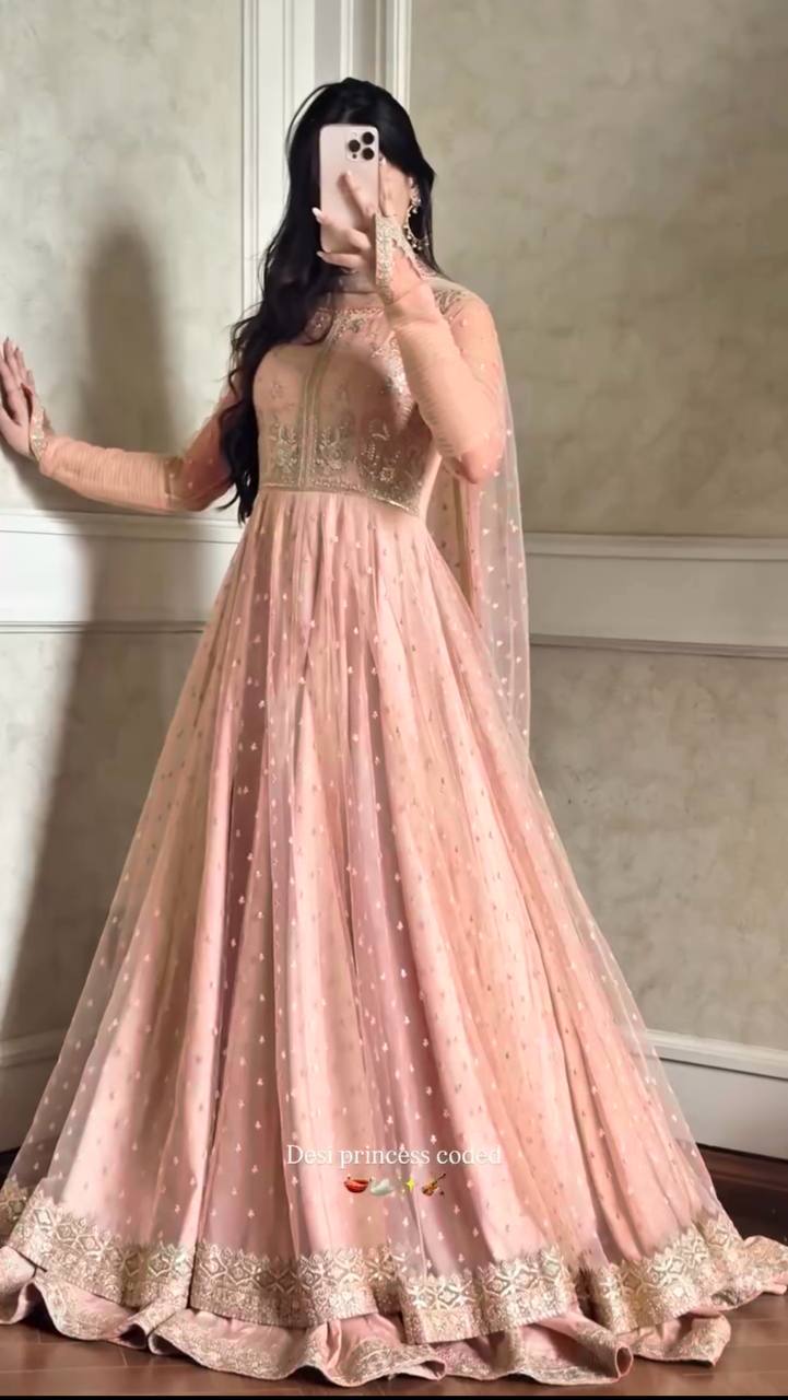 Faux Georgette Gown Lehenga Set Party Wear