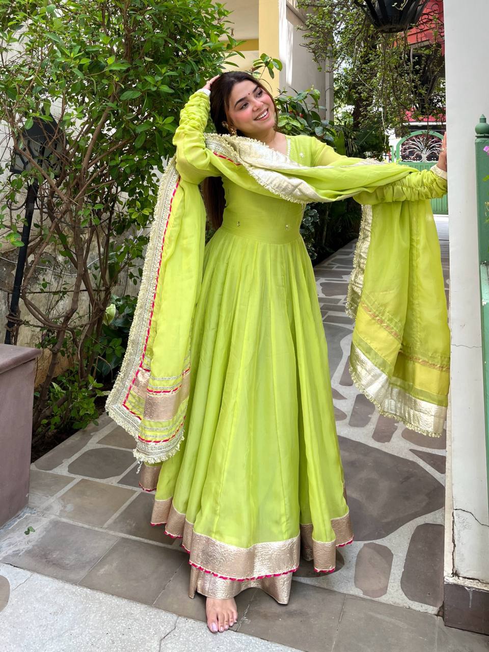 Tabby Organza Silk Anarkali Lehenga Set Party Wear