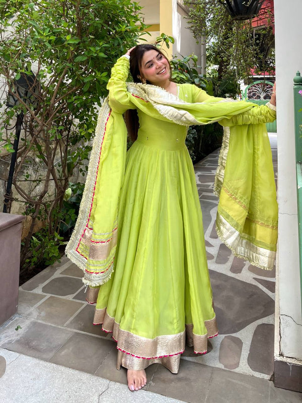 Tabby Organza Silk Anarkali Lehenga Set Party Wear