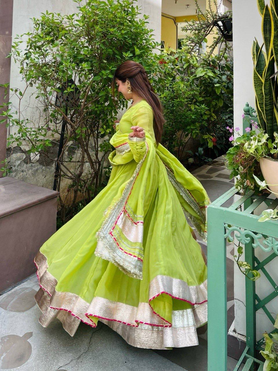 Tabby Organza Silk Anarkali Lehenga Set Party Wear