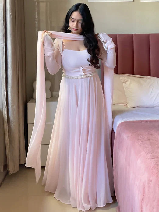 Faux Georgette Maxi Anarkali Suit Fancy Party Wear