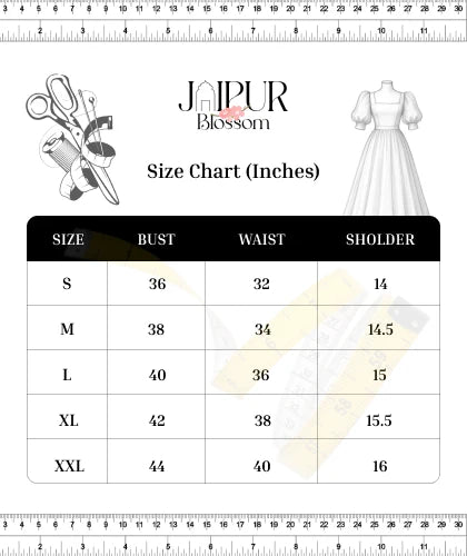 Size Chart for Designer Teal Embroidered Lehenga Choli Set with Dupatta