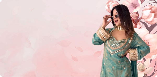 Royal Orange Mirror Work Sharara Set
