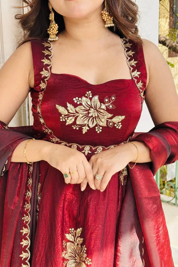 Fendy Silk Gown Sharara Set Embroidery Party Wear