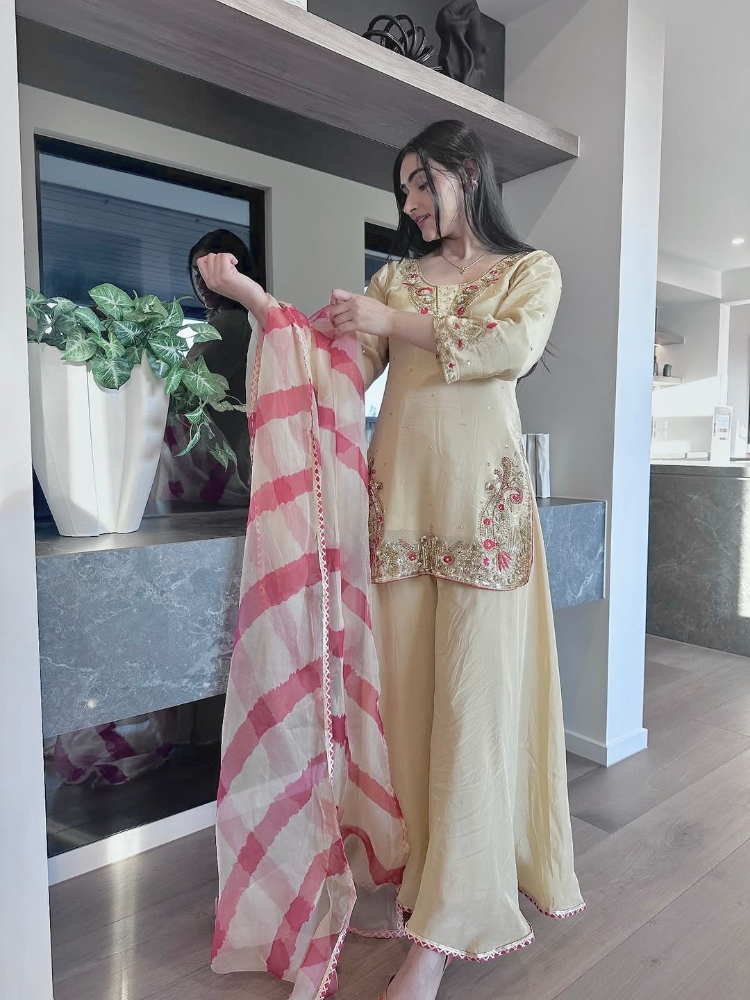 Crepe Silk Plazzo Suit Set Embroidery Party Wear