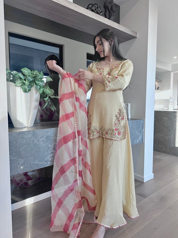 Crepe Silk Plazzo Suit Set Embroidery Party Wear