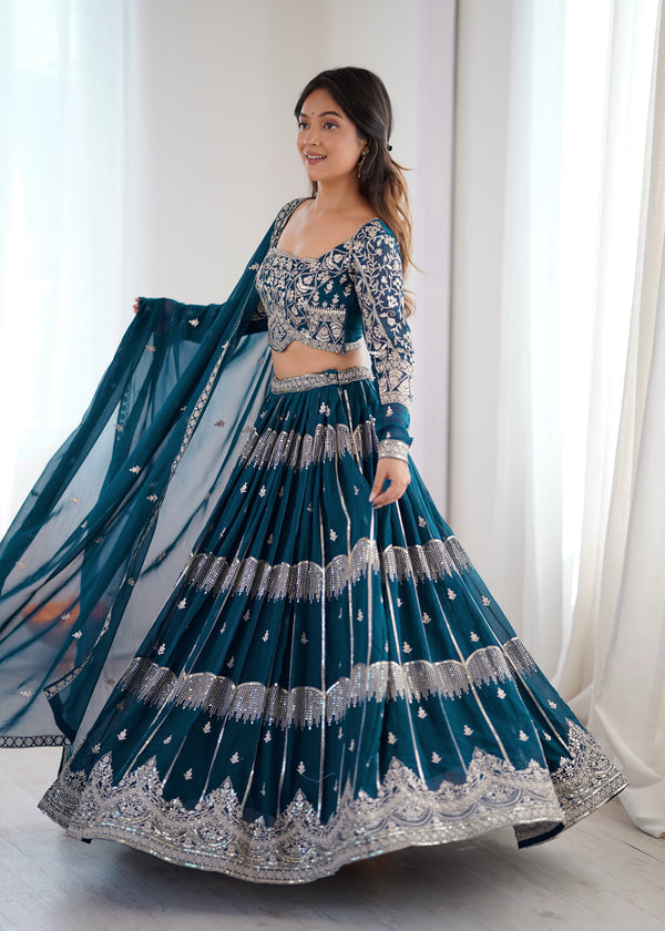 Designer Teal Embroidered Lehenga Choli Set with Dupatta