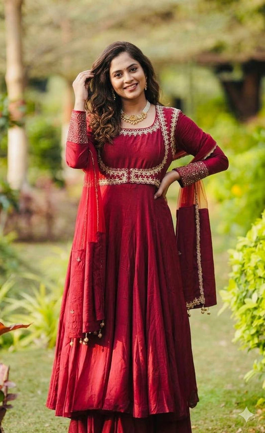 Roman Cotton Maxi Anarkali Suit Embroidery Party Wear