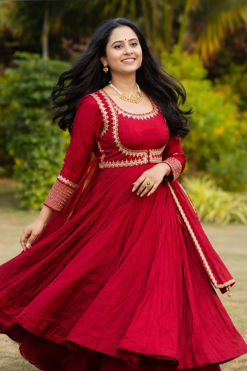Roman Cotton Maxi Anarkali Suit Embroidery Party Wear
