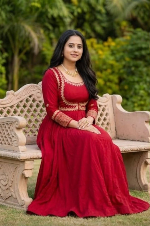 Roman Cotton Maxi Anarkali Suit Embroidery Party Wear