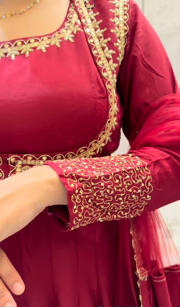 Roman Cotton Maxi Anarkali Suit Embroidery Party Wear