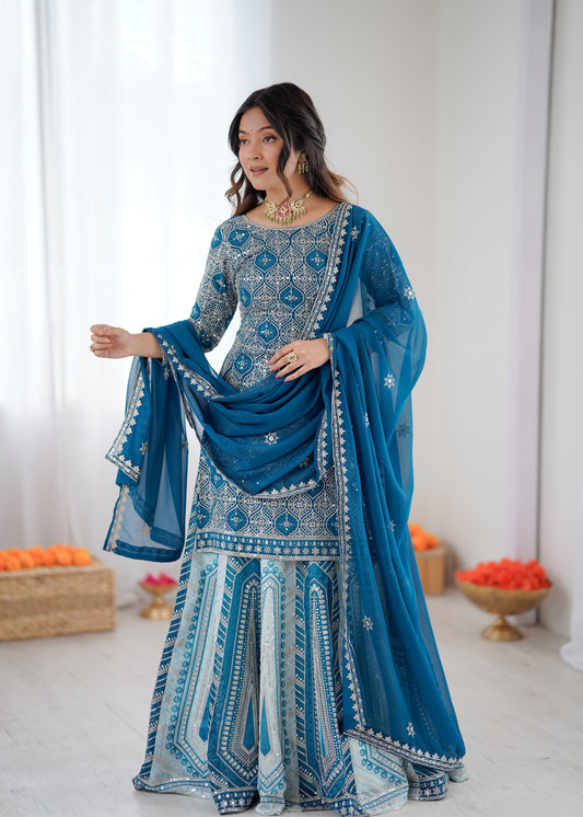 Designer Faux Georgette Lehenga Set with Thread & Sequin Work and Semi-Stitched Top