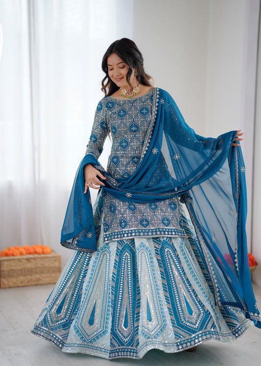 Designer Faux Georgette Lehenga Set with Thread & Sequin Work and Semi-Stitched Top