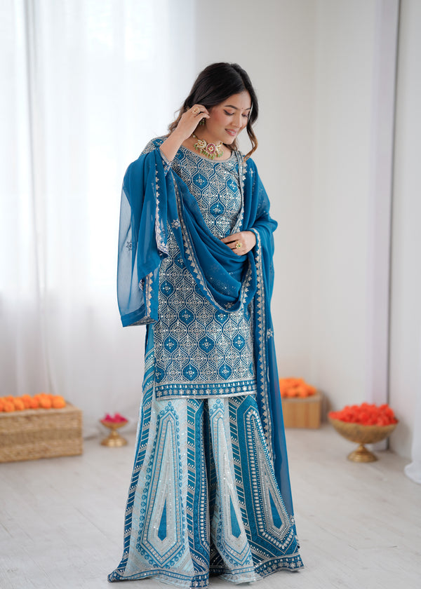 Designer Faux Georgette Lehenga Set with Thread & Sequin Work and Semi-Stitched Top