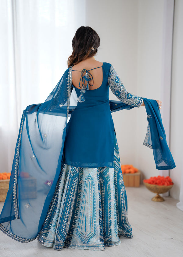 Designer Faux Georgette Lehenga Set with Thread & Sequin Work and Semi-Stitched Top