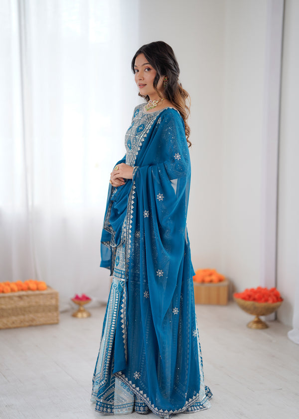 Designer Faux Georgette Lehenga Set with Thread & Sequin Work and Semi-Stitched Top