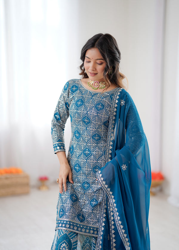 Designer Faux Georgette Lehenga Set with Thread & Sequin Work and Semi-Stitched Top