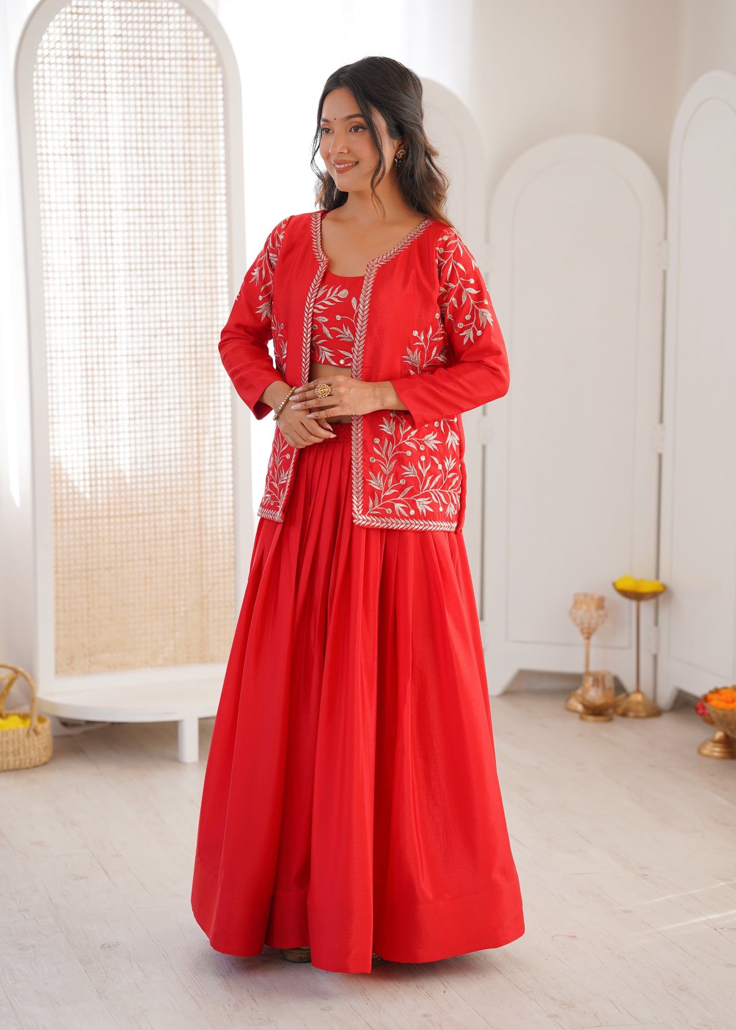 Designer Heavy Chinon Silk Lehenga Set with Thread & Sequin Embroidered Blouse and Koti