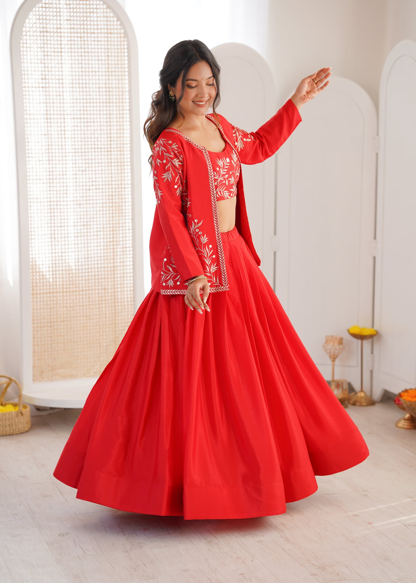 Designer Heavy Chinon Silk Lehenga Set with Thread & Sequin Embroidered Blouse and Koti