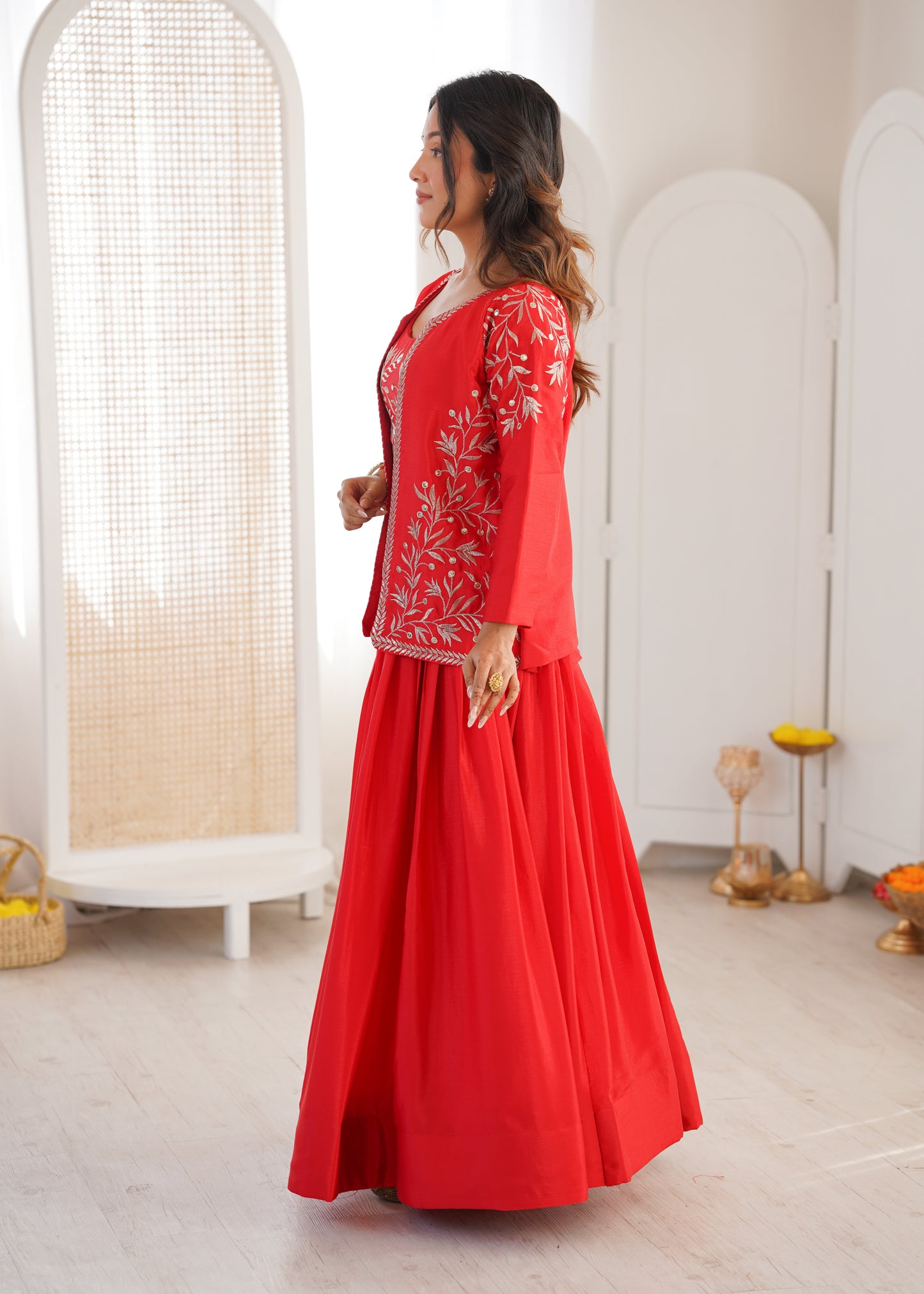 Designer Heavy Chinon Silk Lehenga Set with Thread & Sequin Embroidered Blouse and Koti