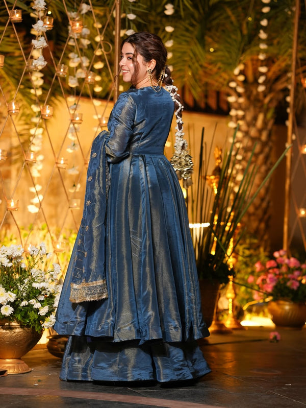 Midnight Blue Vichitra Silk Designer Anarkali Suit Set