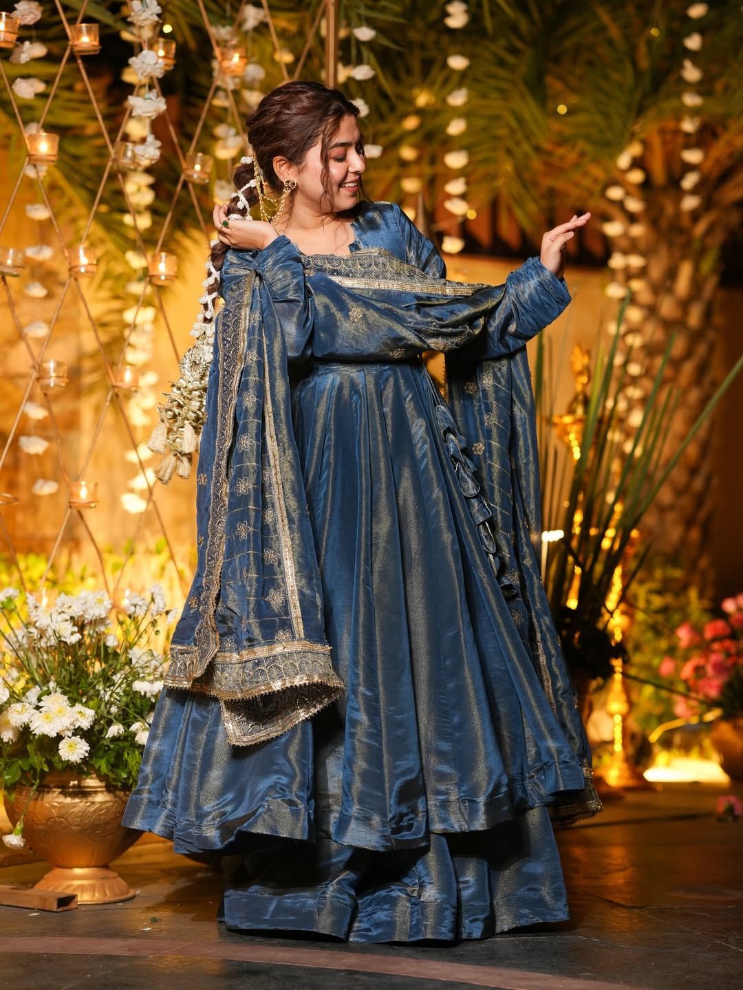 Midnight Blue Vichitra Silk Designer Anarkali Suit Set