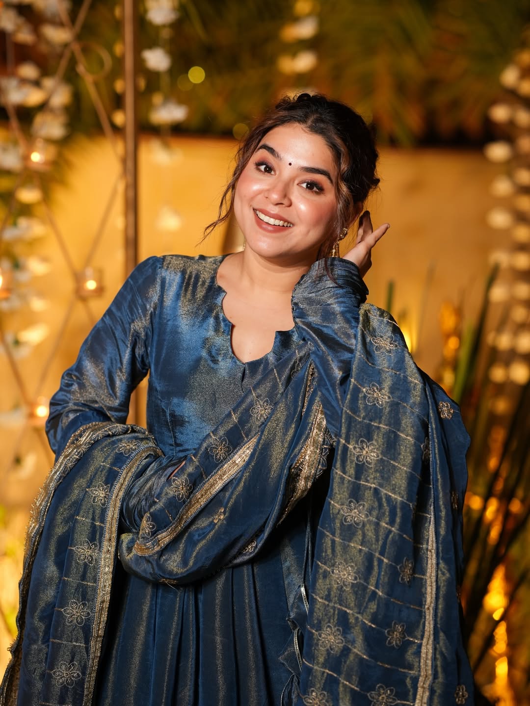Midnight Blue Vichitra Silk Designer Anarkali Suit Set