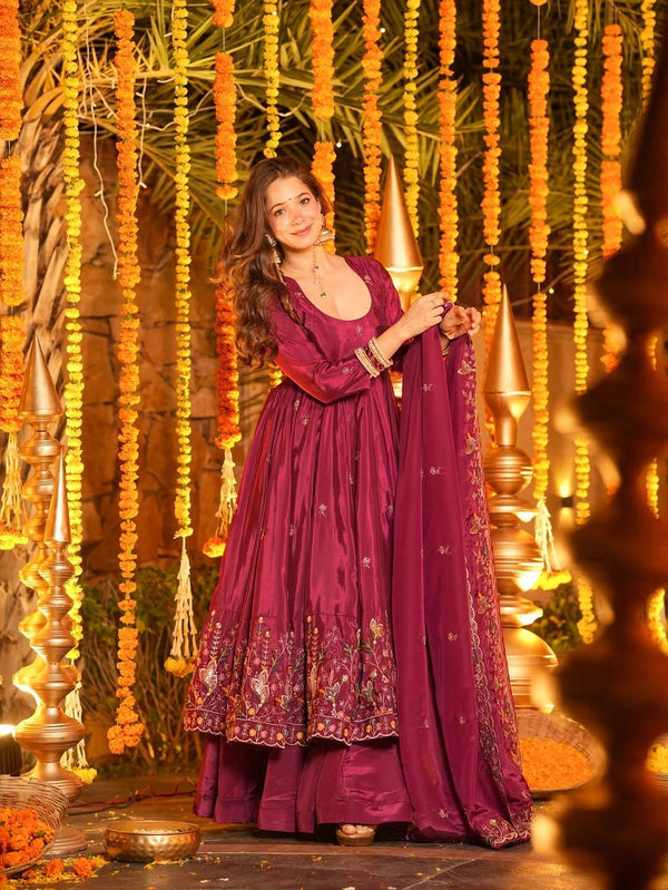 Royal Zari Embroidered Anarkali Suit Set