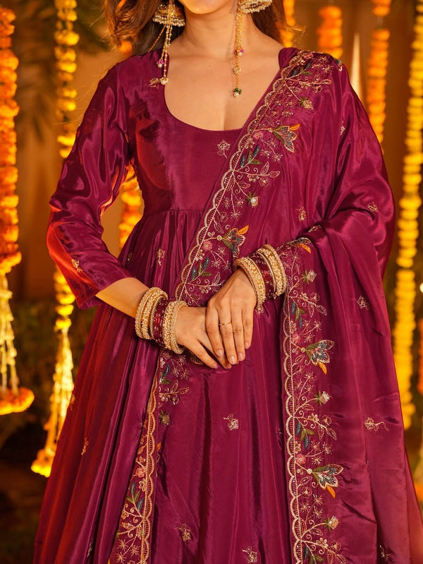 Royal Zari Embroidered Anarkali Suit Set