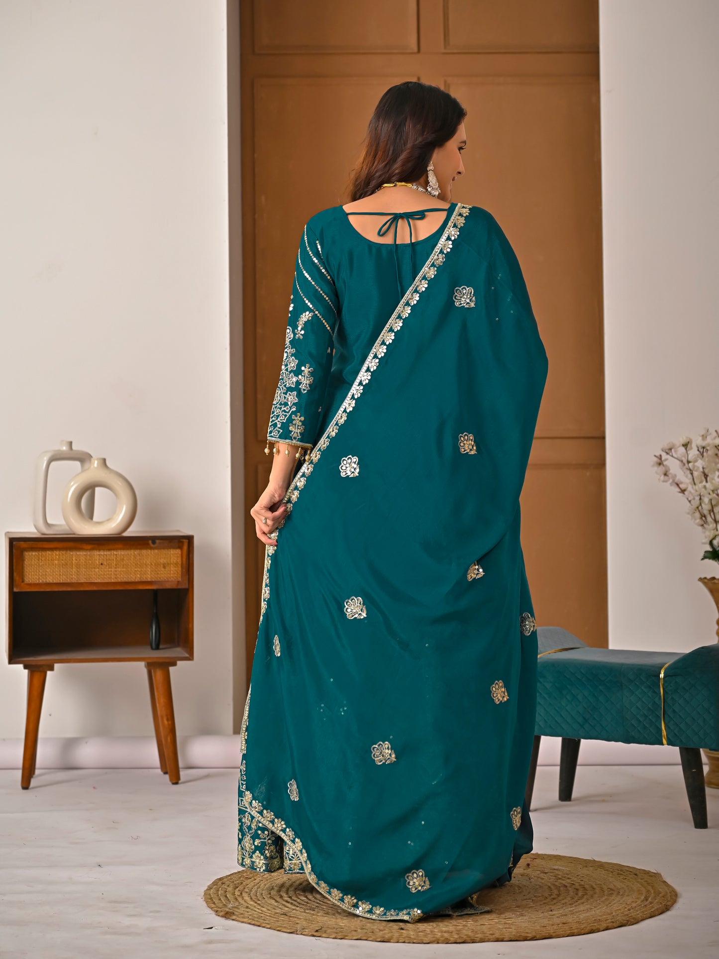 Women’s Designer Chinnon Silk Heavy Embroidered Lehenga Set with Dupatta