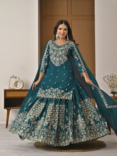 Women’s Designer Chinnon Silk Heavy Embroidered Lehenga Set with Dupatta