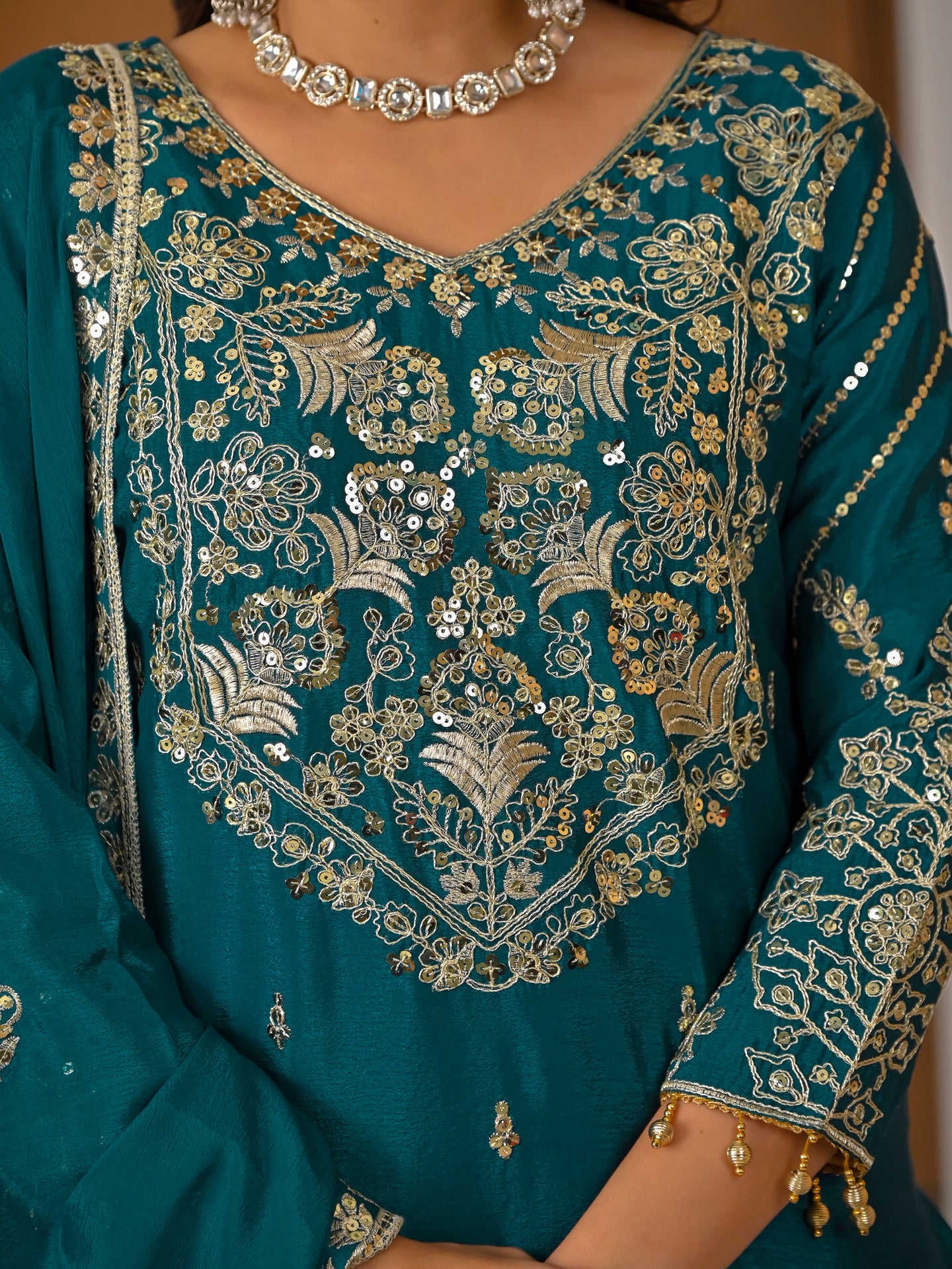 Women’s Designer Chinnon Silk Heavy Embroidered Lehenga Set with Dupatta