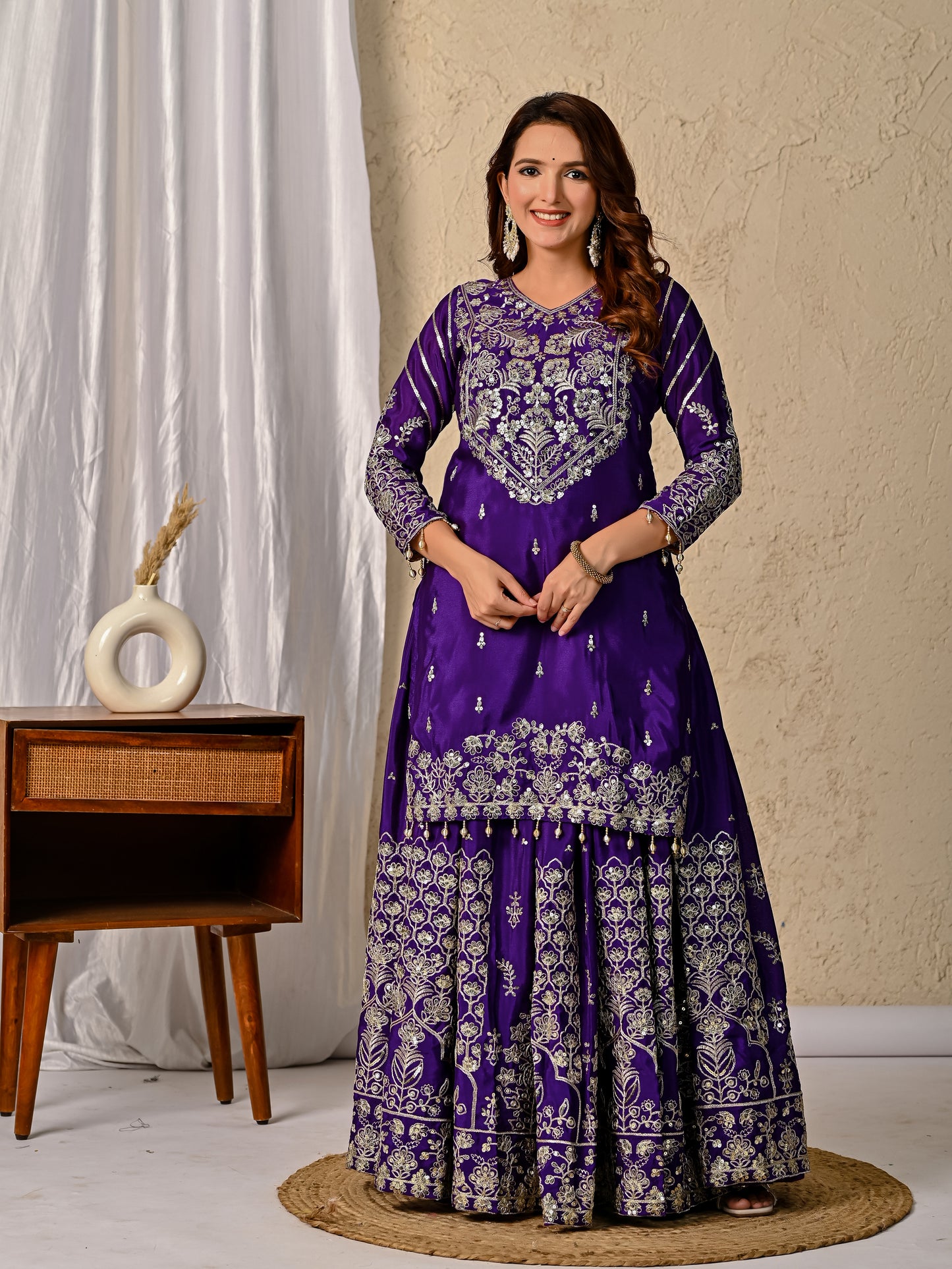 Women’s Designer Chinnon Silk Heavy Embroidered Lehenga Set with Dupatta