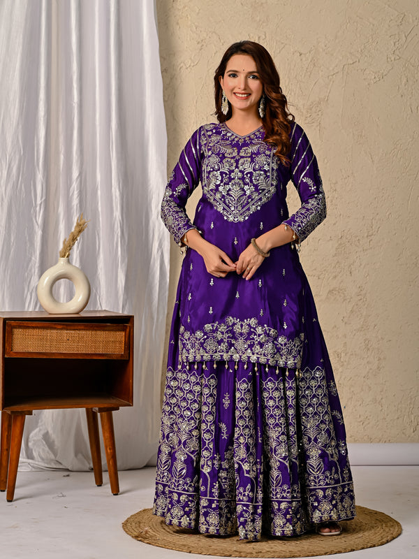 Women’s Designer Chinnon Silk Heavy Embroidered Lehenga Set with Dupatta