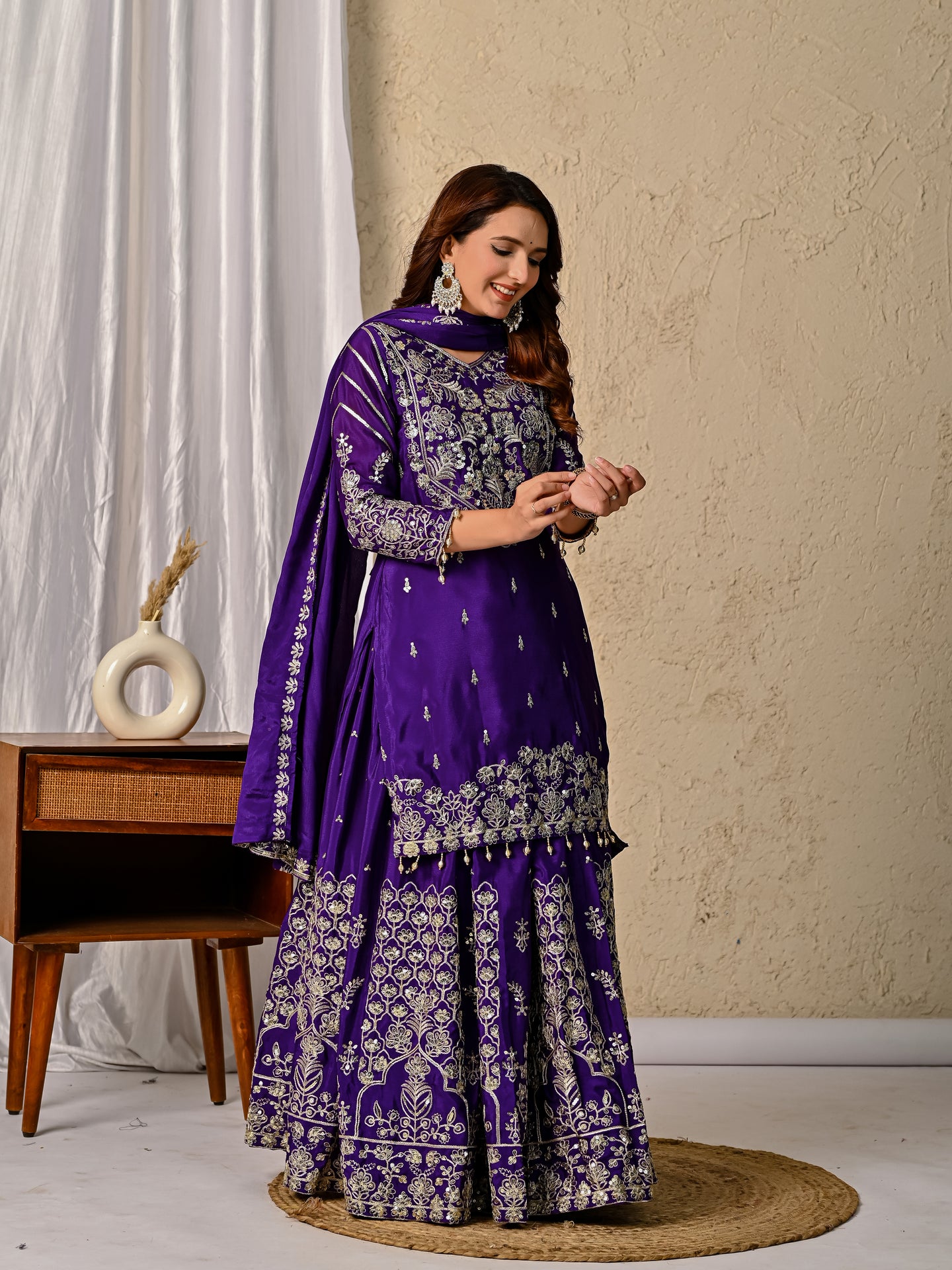 Women’s Designer Chinnon Silk Heavy Embroidered Lehenga Set with Dupatta