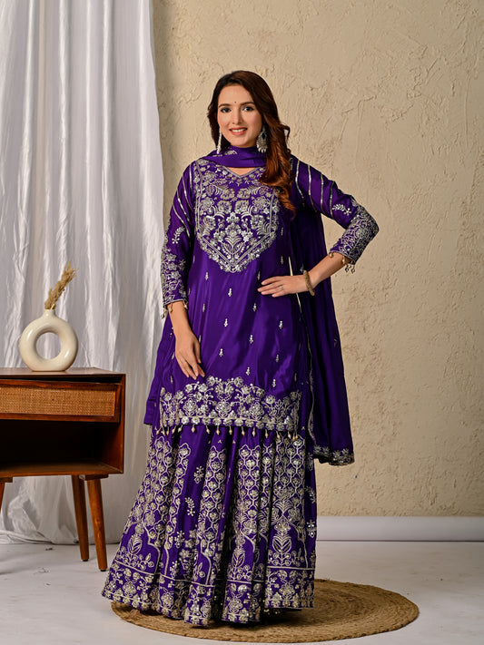 Women’s Designer Chinnon Silk Heavy Embroidered Lehenga Set with Dupatta