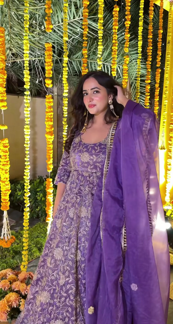 Women’s Heavy Crunchy Silk Sequence Embroidered Designer Anarkali Set
