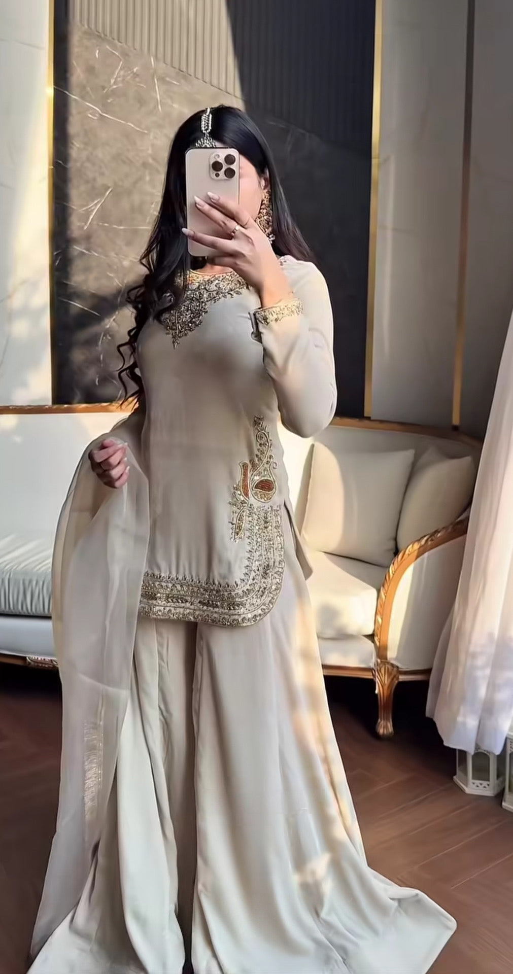 Women’s Korean Satin Silk Heavy Handwork Designer Sharara Suit Set