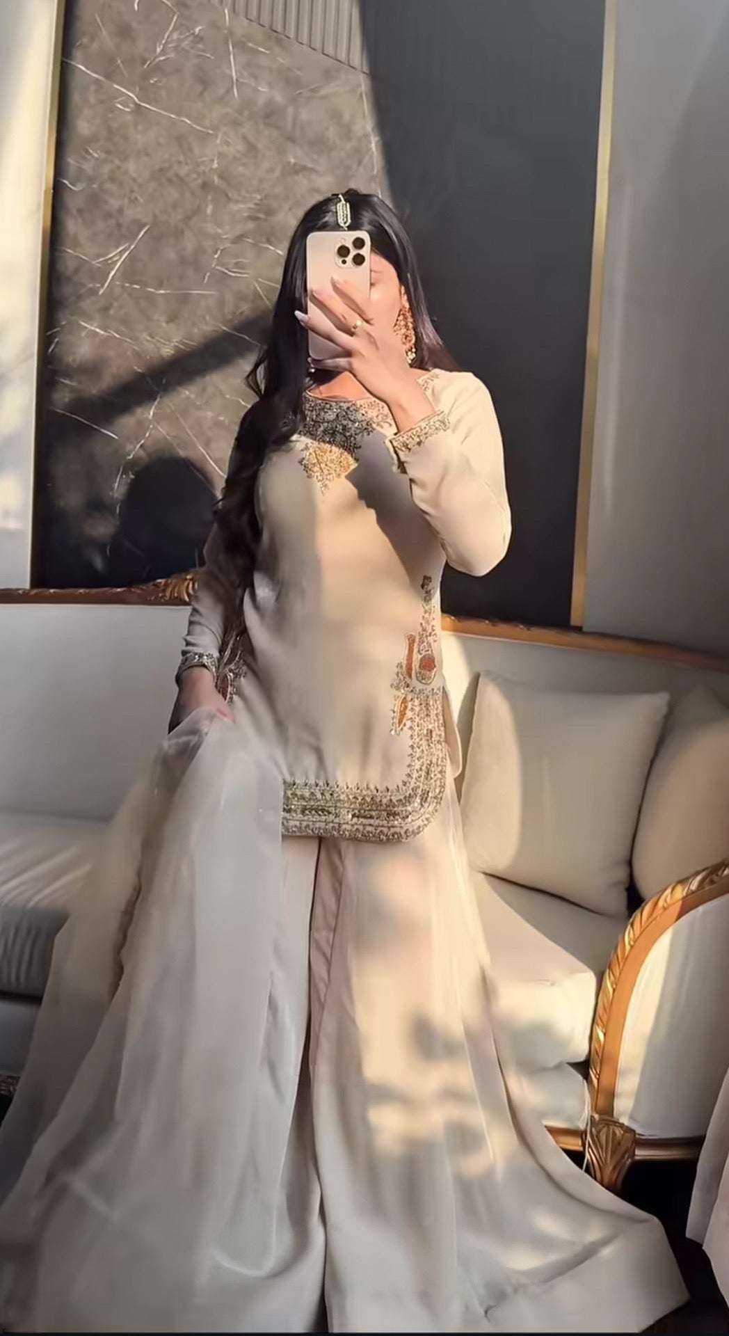Women’s Korean Satin Silk Heavy Handwork Designer Sharara Suit Set