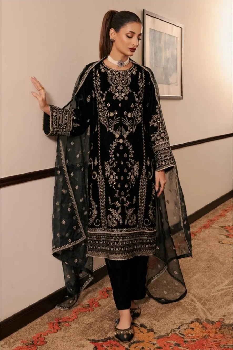 Women’s Chinon Silk Heavy Embroidery Sharara Suit Set with Dupatta