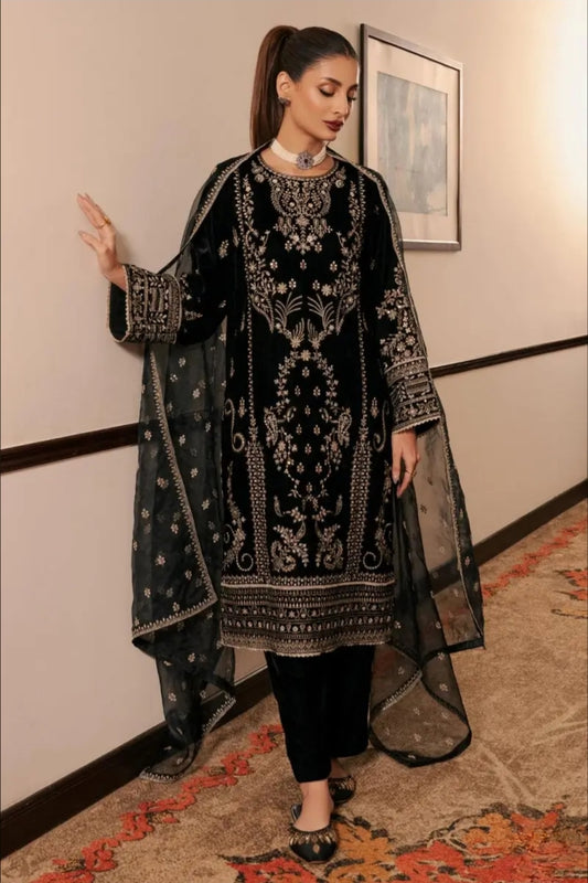 Women’s Chinon Silk Heavy Embroidery Sharara Suit Set with Dupatta