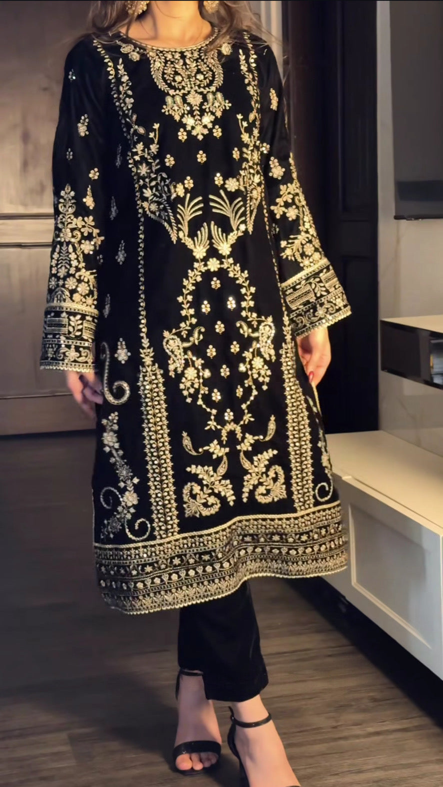 Women’s Chinon Silk Heavy Embroidery Sharara Suit Set with Dupatta