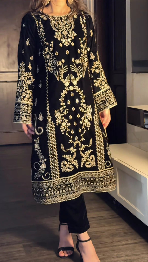 Women’s Chinon Silk Heavy Embroidery Sharara Suit Set with Dupatta