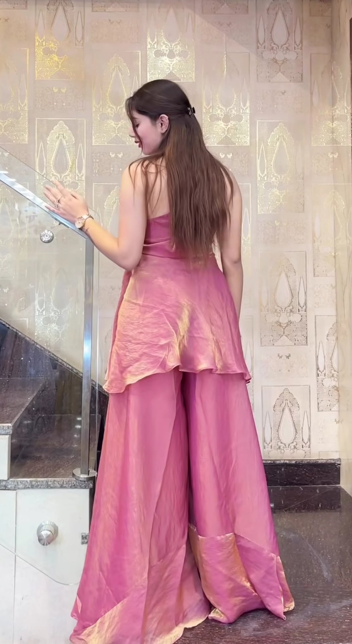 Heavy Fandy Silk Handwork Halter Neck Sharara Palazzo Set