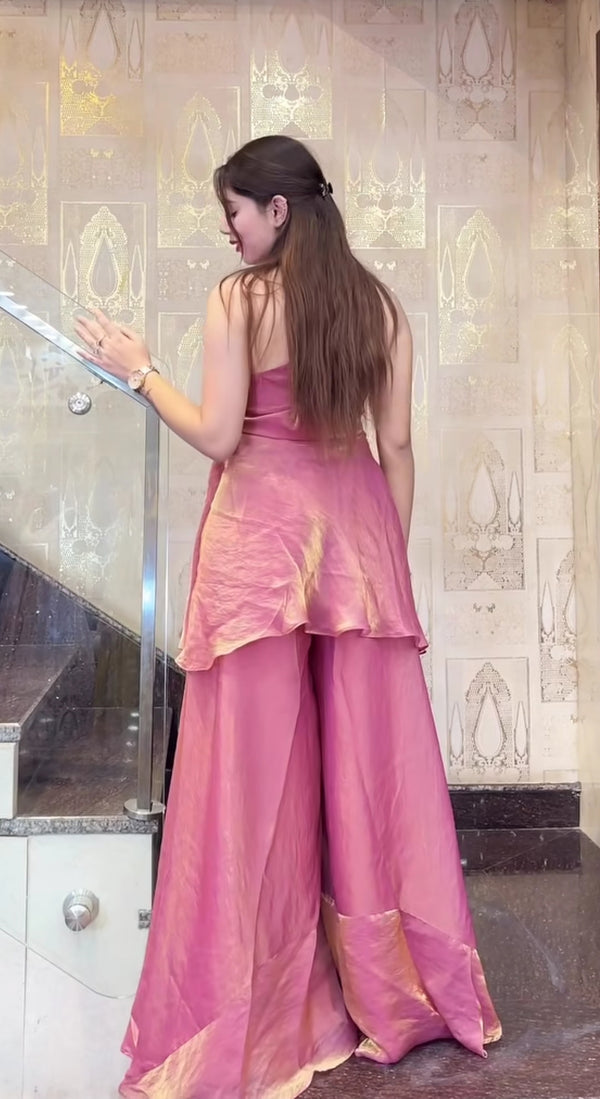 Heavy Fandy Silk Handwork Halter Neck Sharara Palazzo Set