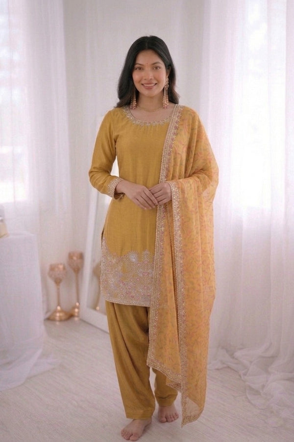 French Crepe Silk Farshi Suit Set Party Wear
