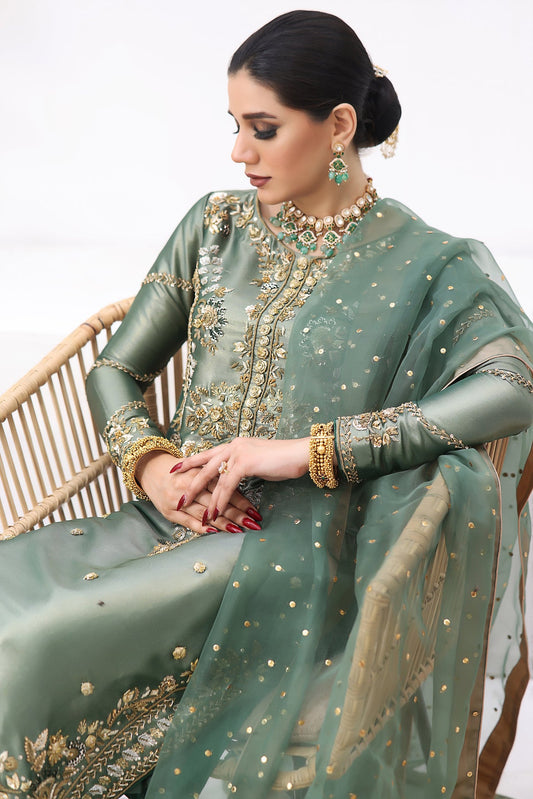 Pakistani Designer Jimmy Choo Silk Suit Set with Embroidered Dupatta