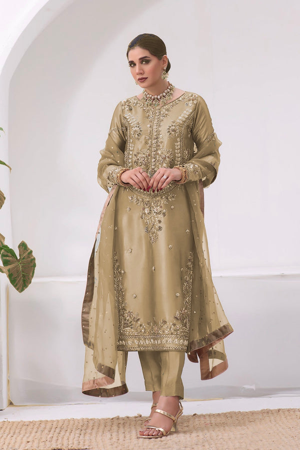 Pakistani Designer Jimmy Choo Silk Suit Set with Embroidered Dupatta